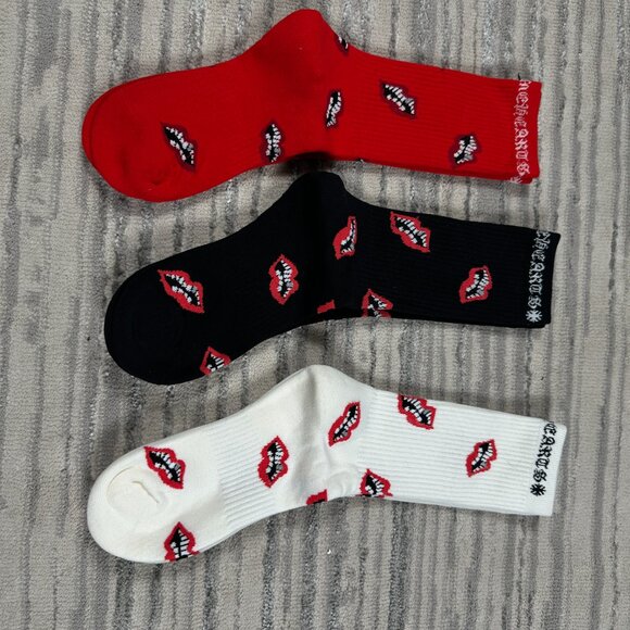 Chrome Hearts Chomper Socks 3 Pack Red White Black - Picture 3 of 4